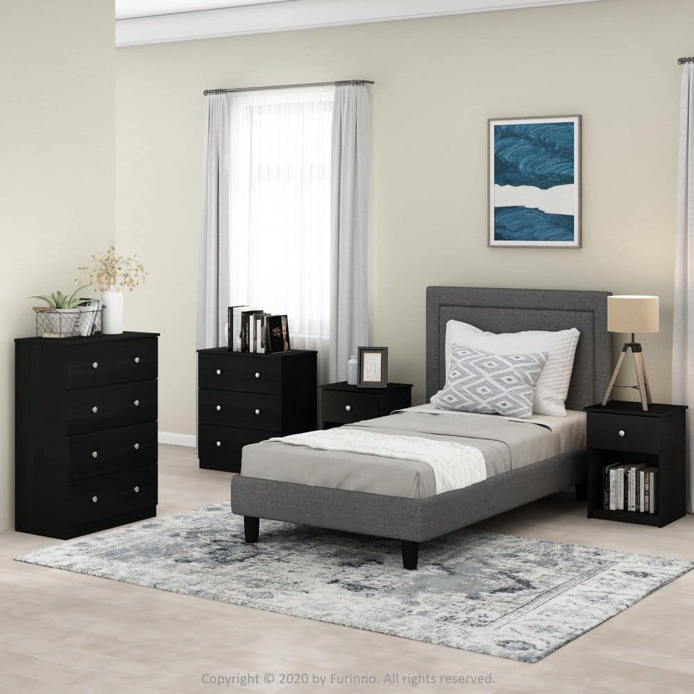 Black Oak 1-Drawer Nightstand Set with Silver Knobs
