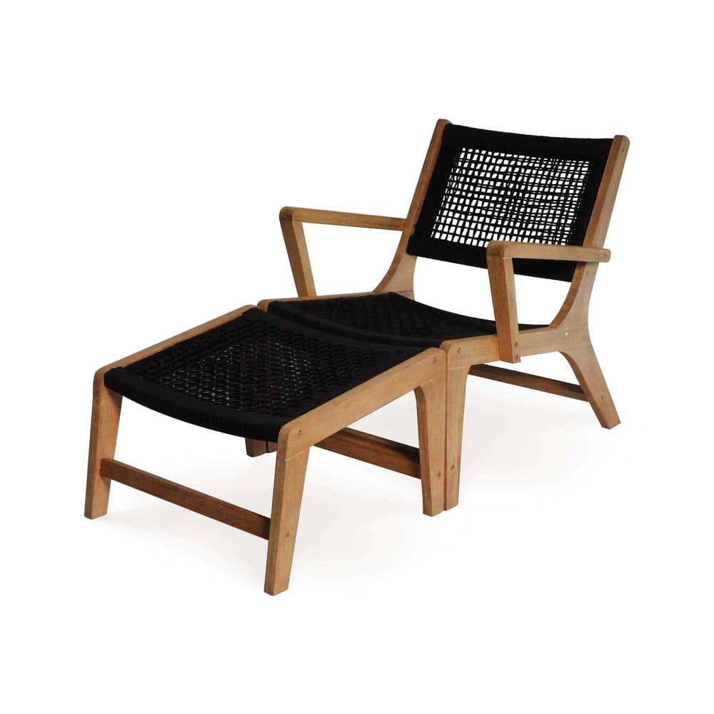 MADE 4 HOME Lisbon Eucalyptus Solid Wood Arms Outdoor Lounge Chair Set With  Separated Ottoman in Black 133-1664-010 - The Home Depot