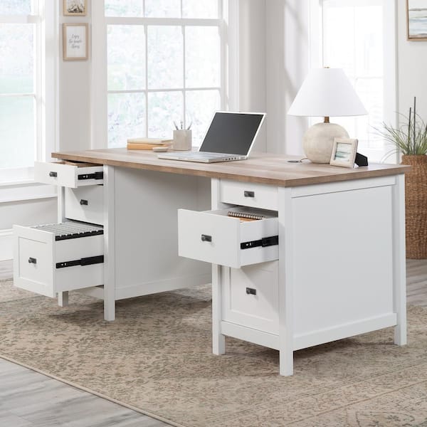 White Desk with Drawers and Hutch, White Desk Wooden Executive Desks with  Storage Shelf, Writing Desk with File Drawer, Home Office Desk, for Small