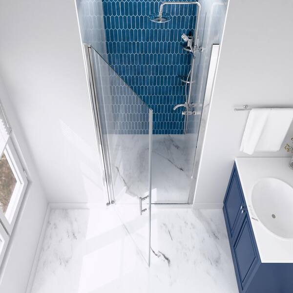 Sayama’m SHAAMA 28 - 29-3/8 in. W x 72 in. H Pivot Semi-Frameless Shower