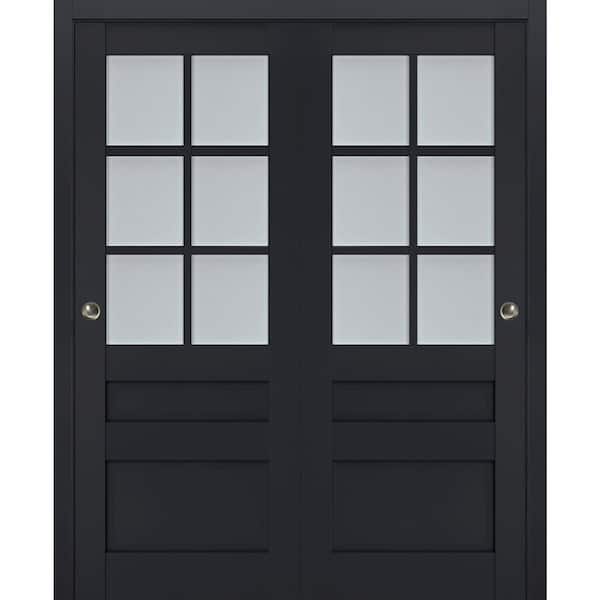Sartodoors 36 in. x 96 in. 2 Panel Antracite Finished Solid Wood Sliding Door with Hardware