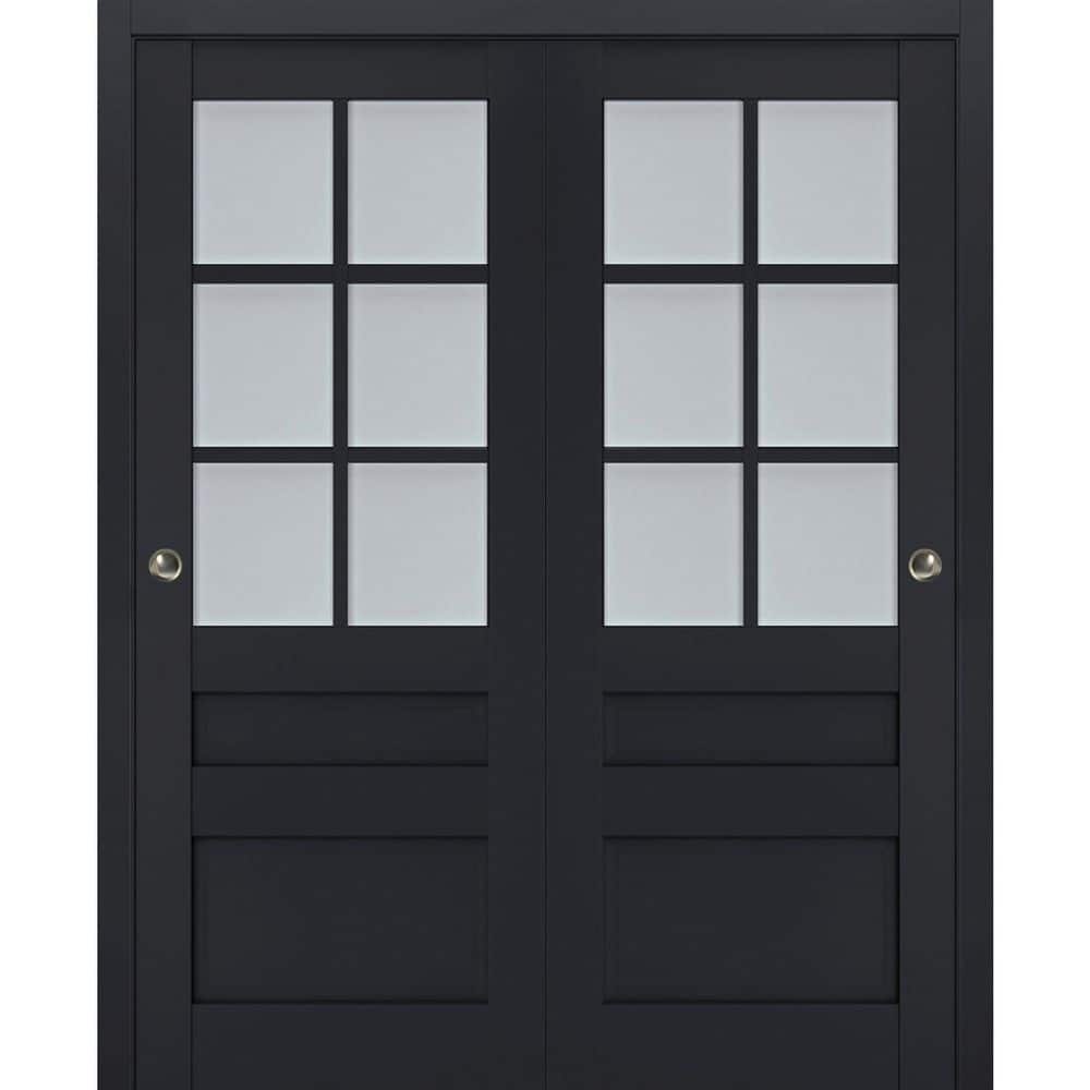 Assembly Required 84 in. x 84 in. 2-Panel Antracite Finished Solid Wood Sliding Door with Hardware price history on PriceWatchPro