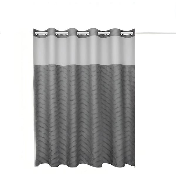 74 in. W x 71 in. L Polyester Shower Curtain in Grey, No Hook Shower Curtain and Liner Set for Bathroom and Hotel