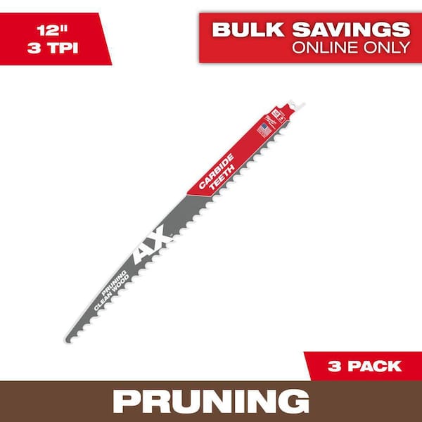 12 in. 3 TPI Pruning Carbide Teeth Wood Cutting SAWZALL Reciprocating Saw Blades (3-Pack)