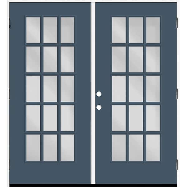 Steves & Sons Reliant 64 in. x 80 in. Full Lite 15L-SDL Clear Glass LHOS Dark Denim Fiberglass Double Prehung Front Door 6 in. Jamb