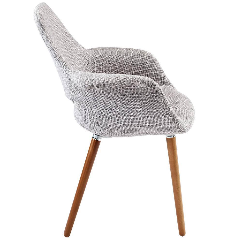 Light Gray Linen Upholstered Arm Chair with Wood Legs