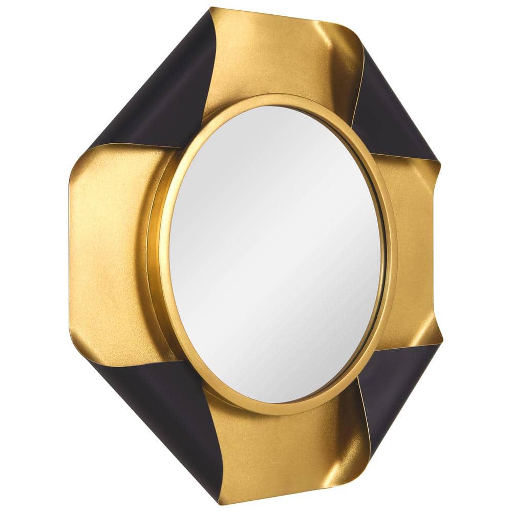 Round Gold Foiled Octagon Vanity Mirror with Curled Metal Frame