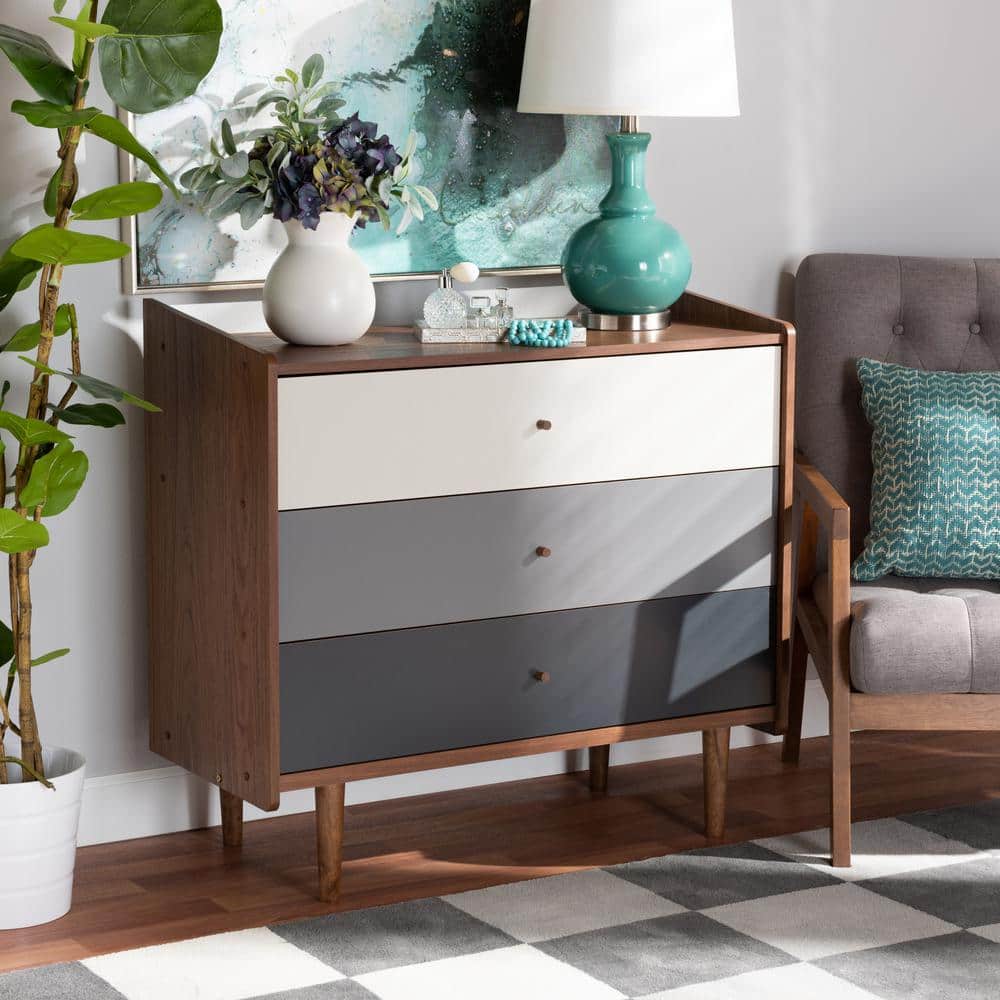 Halden Mid-Century Walnut and Gray 3-Drawer Chest