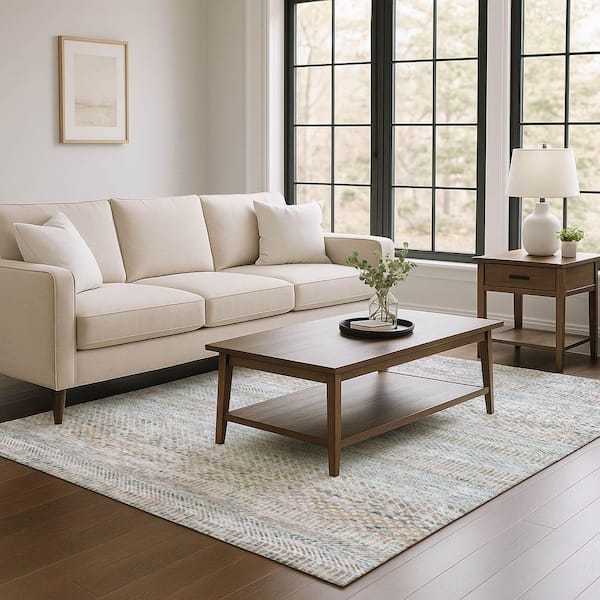 Mayfield Premium Machine Washable Abstract AMF1634 Linen 5 ft. x 7 ft. 6 in. Area Rug