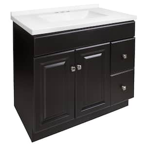 Wyndham 37 in. W Single Sink Bathroom Vanity in Espresso with White Cultured Marble Top, Fully Assembled