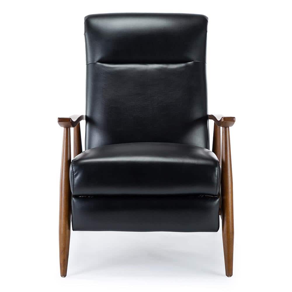 Mid-Century Modern Chestnut & Black Faux Leather Recliner