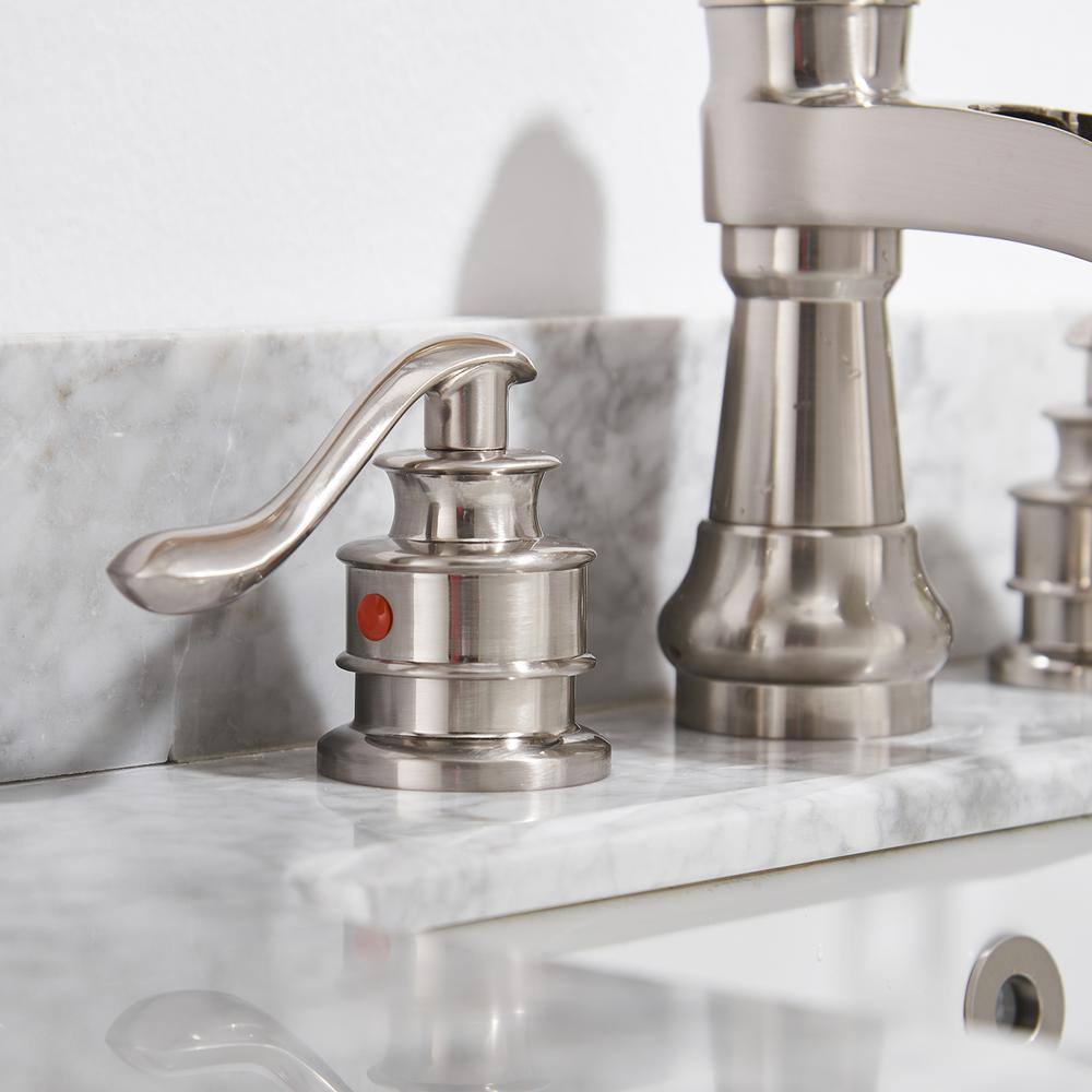 Brushed Nickel Widespread Waterfall Bathroom Faucet with Lever Handles