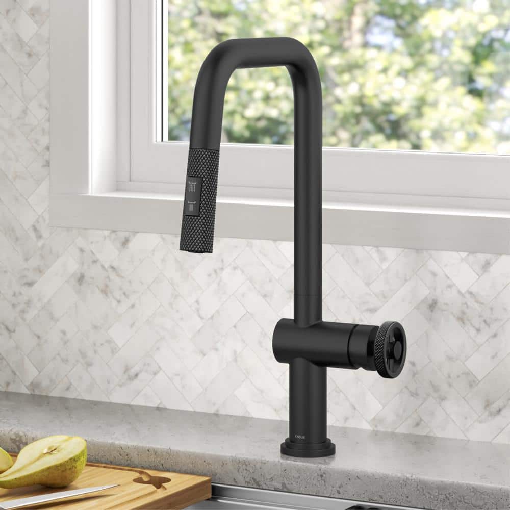 Matte Black Industrial Pull-Down Kitchen Faucet with Spray