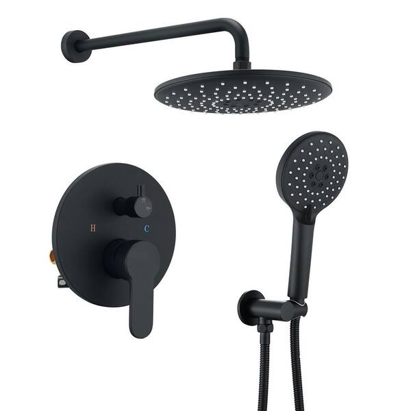 Dimakai 1-Spray Wall Mount 10 in. Dual Fixed and Handheld Shower Head 2.5 GPM in Matte Black