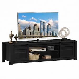 59 in. Black TV Stand Fits TV's up to 65 in. with Sliding Mesh Barn Doors and Adjustable Shelves