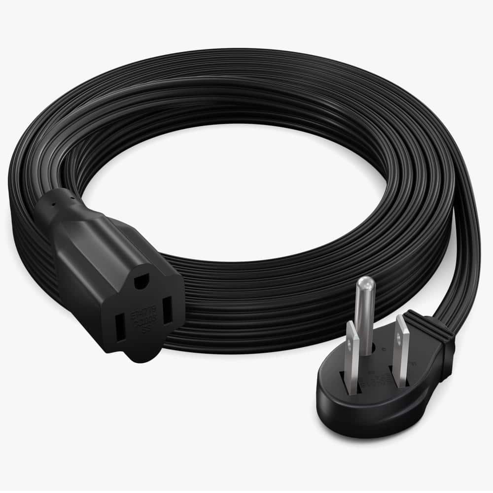 12 ft. 16/3 Light Duty Indoor Extension Cord Angled Flat Plug Flat Wire, 13Amps, Black