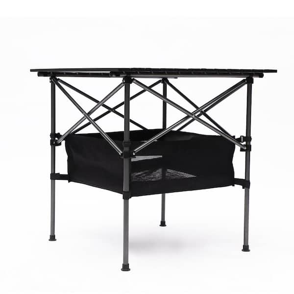 Tunearary 27.56 x 27.56 x 27.56 in. Black Square Outdoor Aluminum Folding Table for Camping, Picnic, Patio, Barbecue, Party