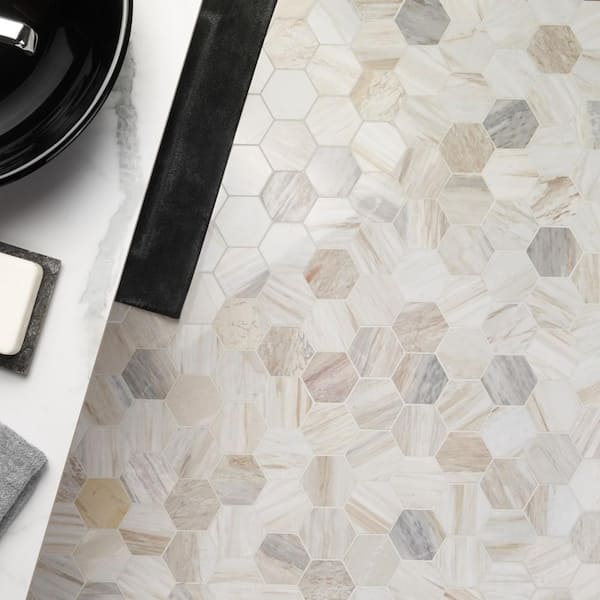 Sabbia Sand 10.39 in. x 12 in. Polished Marble Mosaic Tile (0.86 sq. ft./Each)