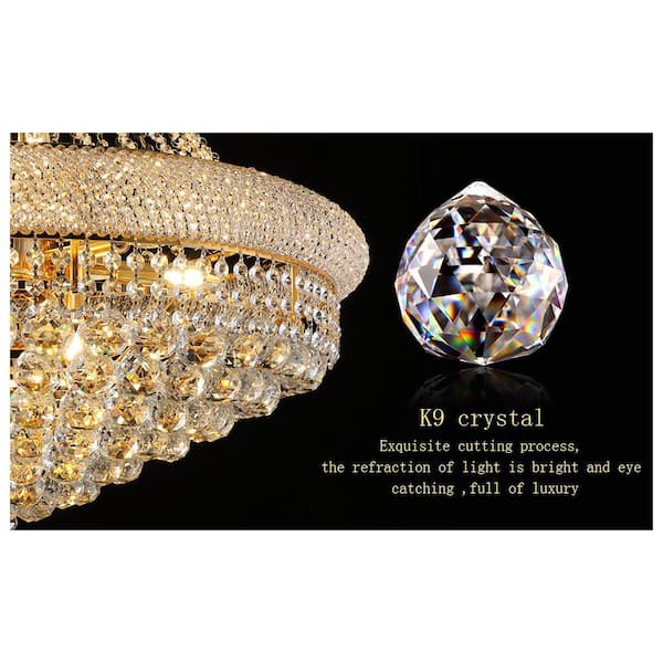 Jushua Luxury 28 in. 15-Light Gold Crystal Chandelier Lighting