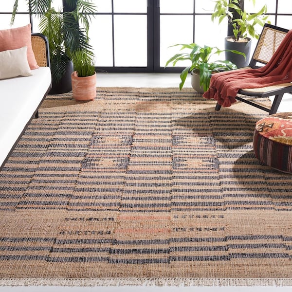 Kilim Natural/Black 9 ft. x 12 ft. Striped Native American Area Rug