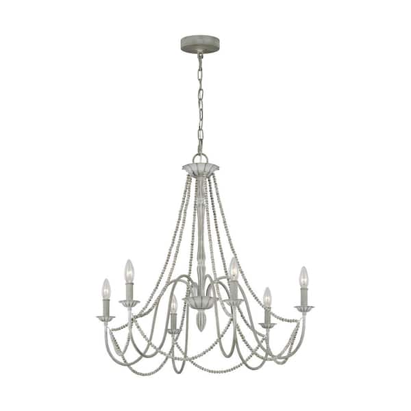 Generation Lighting Maryville 6-Light Washed Grey Traditional Farmhouse Hanging Beaded Candlestick Chandelier