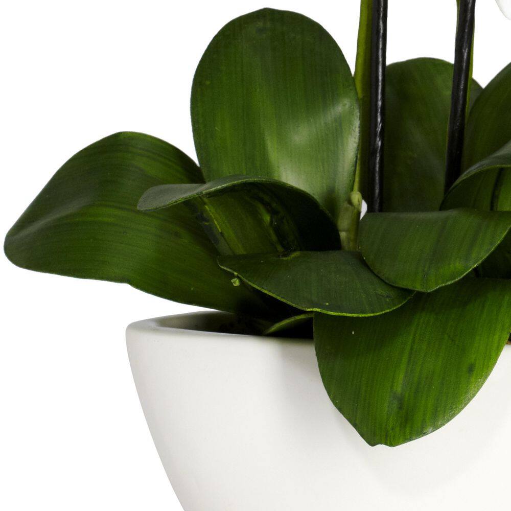 Triple Mini Phalaenopsis White Faux Orchid in Ceramic Planter