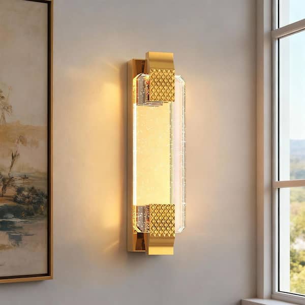 1-Light Crystal Wall Sconce with Champagne Finish, Modern Wall Light with Crystal Shade for Bedroom and Bathroom