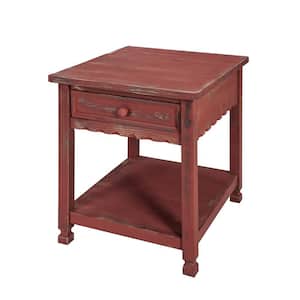 Country Cottage Rustic Red Antique End Table