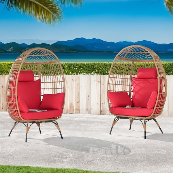 BFB 2 -Pieces Outdoor Oversized Brown Rattan Egg Chair Indoor Outdoor Chair