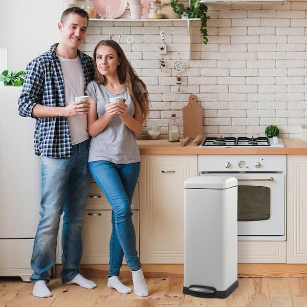 happimess 7.9-Gallons White Steel Kitchen Trash Can with Lid Outdoor in the Trash  Cans department at