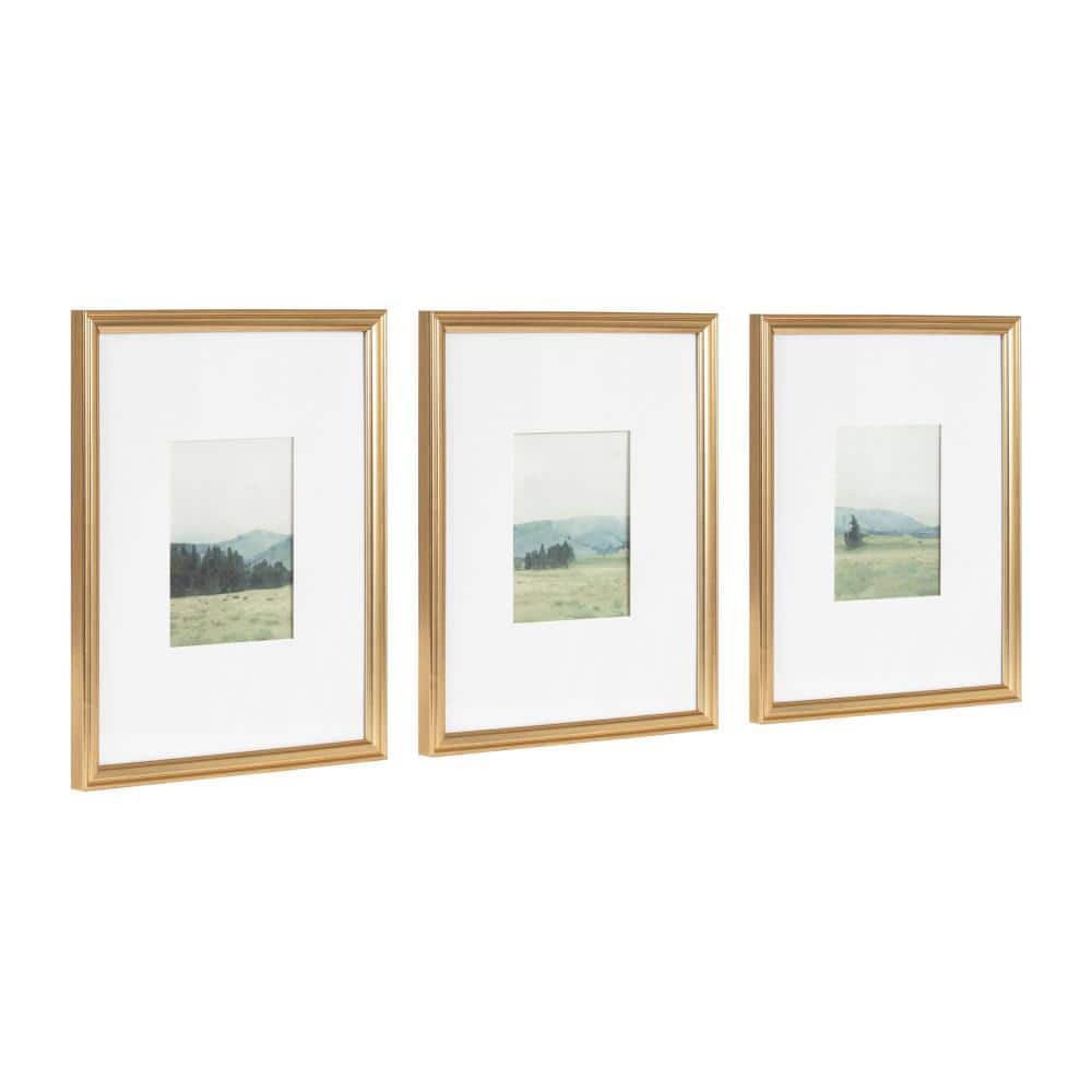 Gold Framed Watercolor Landscape Art Set, 11x14 Matted to 5x7