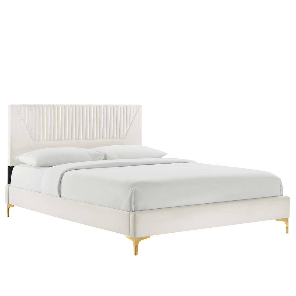 MODWAY Yasmine White Channel Tufted Performance Velvet Frame MODWAY Yasmine White Channel Tufted Performance Velvet Frame