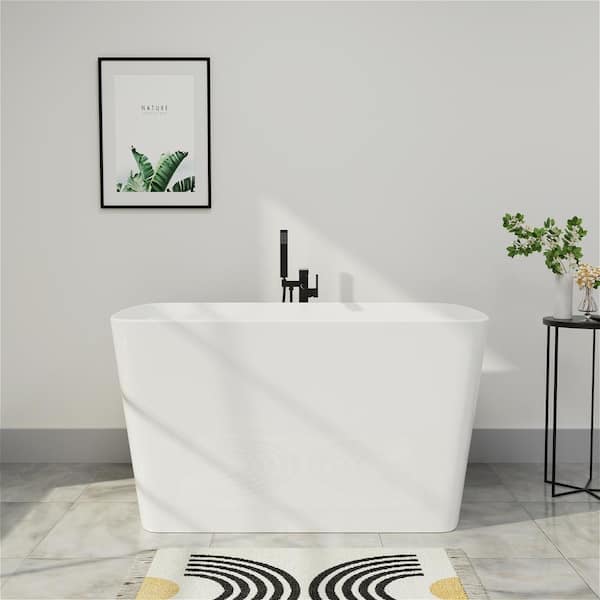 Mokleba 47 in. Acrylic Freestanding Flatbottom Japanese Soaking Bathtub with Pedestal Not Whirlpool SPA Tub in Glossy White