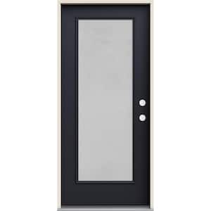 36 in. x 80 in. Left-Hand Full Lite Decorative Micro-Granite Frosted Glass Black Fiberglass Prehung Front Door
