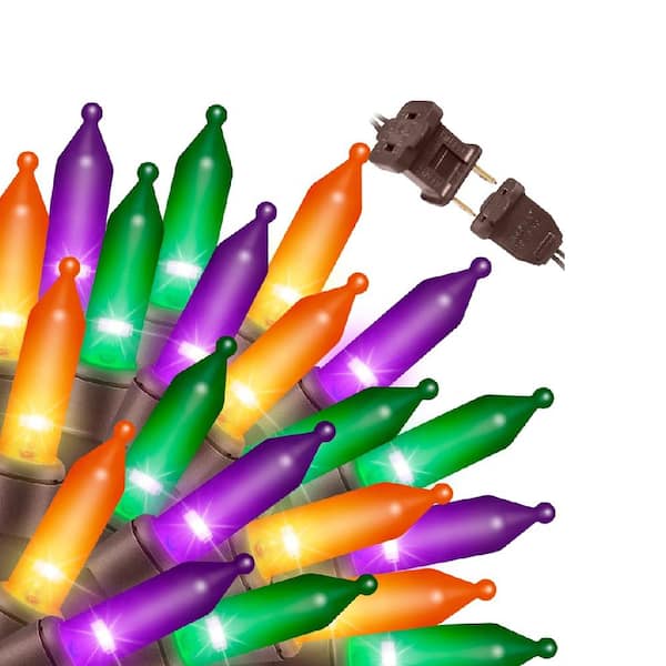 100 Light 19.6 ft. Outdoor Plug-in Integrated LED Extendable Mini Bulb Fairy String-Light in Orange, Purple and Green