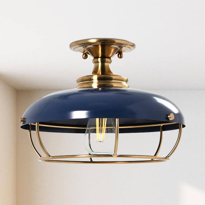 Presley Brushed Brass and Navy Blue Glass LED Bowl Light