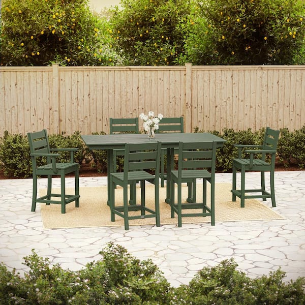 POLYWOOD Grant Park Green 7-Piece HDPE Plastic Farmhouse Counter Set