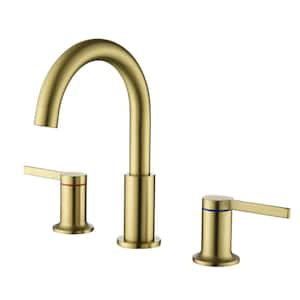 8 in. Widespread Double Handle 3 Hole Brass Bathroom Sink Faucet in Brushed Gold