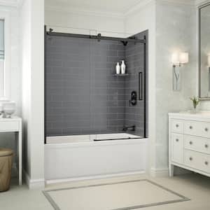 Utile Metro 32 in. x 60 in. x 81 in. Bath and Shower Combo in Thunder Grey, New Town Right Drain, Halo Door Matte Black