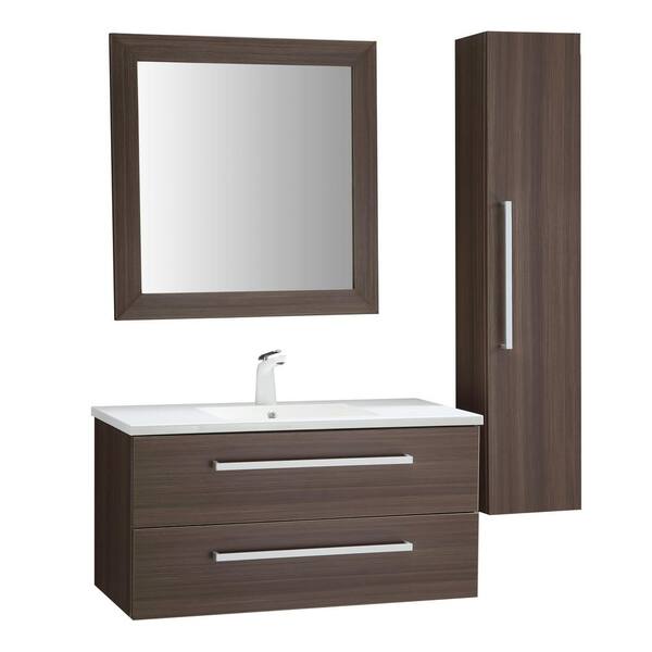 ANZZI Conques 39 in. W x 20 in. H Bath Vanity in Rich Brown with Ceramic Vanity Top in White with White Basin and Mirror