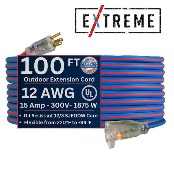 US Wire and Cable Extreme 100 ft. 12/3 All Weather Extension Cord with Lighted Plug