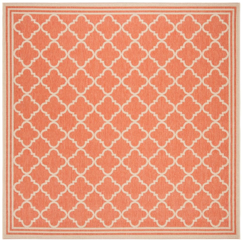 SAFAVIEH Beach House Rust/Cream 8 ft. x 8 ft. Border Trellis Indoor/Outdoor Patio Square Area
