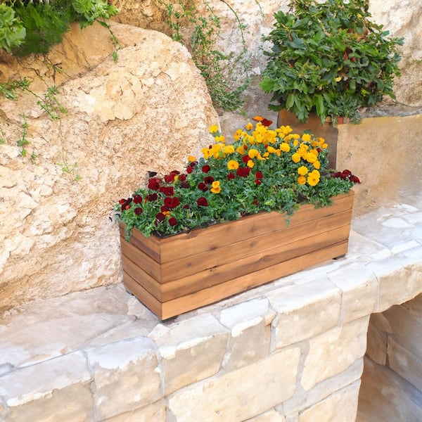 Sunnydaze 22.25 in. x 6.25 in. Wood Acacia Rectangle Planter