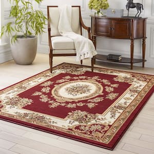 Timeless Le Petit Palais Red 7 ft. x 9 ft. Traditional Classical Area Rug