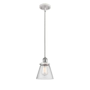 Cone 1-Light White and Polished Chrome Cone Pendant Light with Seedy Glass Shade