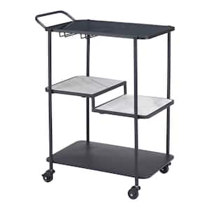 Constanza 24.8 in. L Black 32.3 in. H Rectangle Tempered Glass Bar Cart