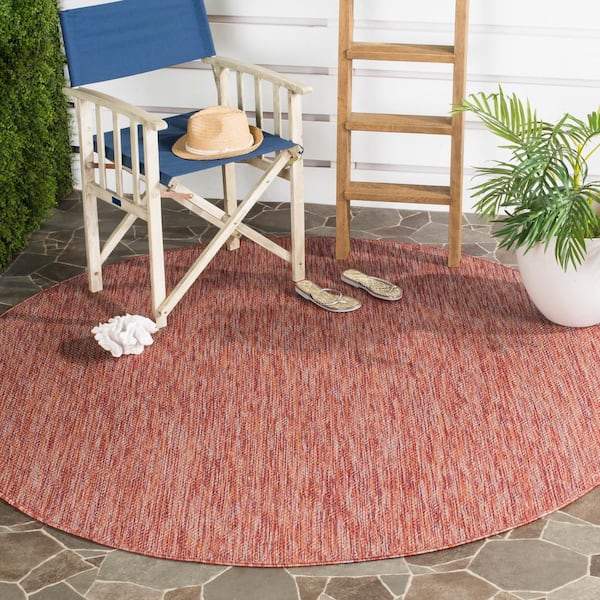 Courtyard Red 7 ft. x 7 ft. Round Solid Indoor/Outdoor Patio  Area Rug
