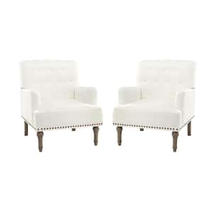 Leobarda Classic Traditional Ivory Tufted Armchair with Nailhead Trim and Solid Wood Legs (Set of 2)