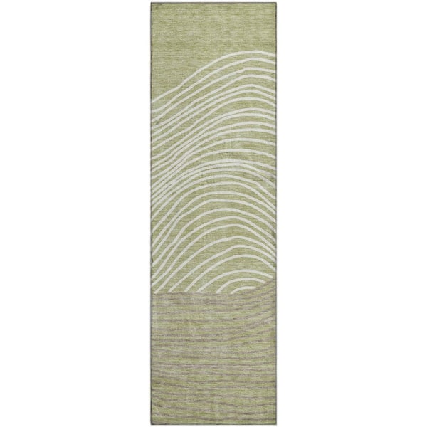 Mayfield Premium Machine Washable Abstract AMF2350 Aloe 2 ft. x 7 ft. Runner Rug