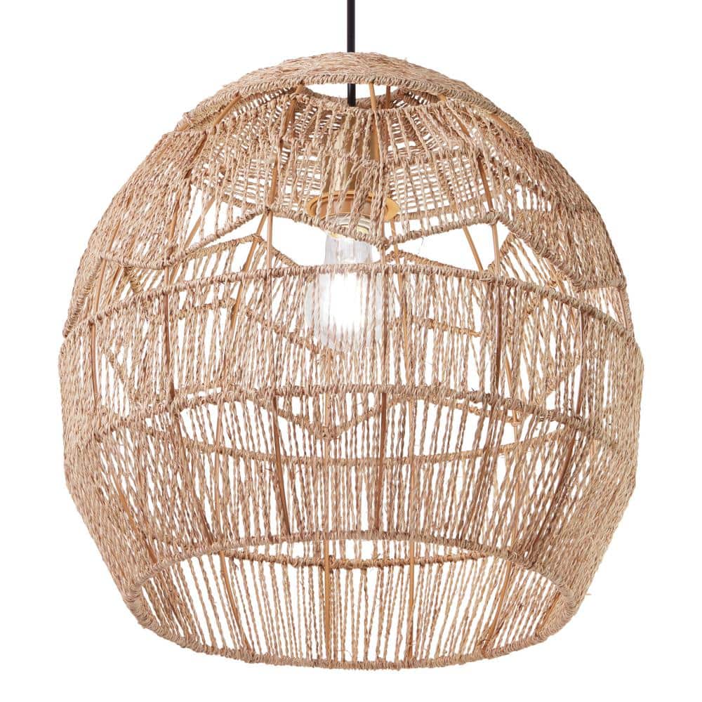 16" Bronze and Hemp LED Bowl Pendant Light